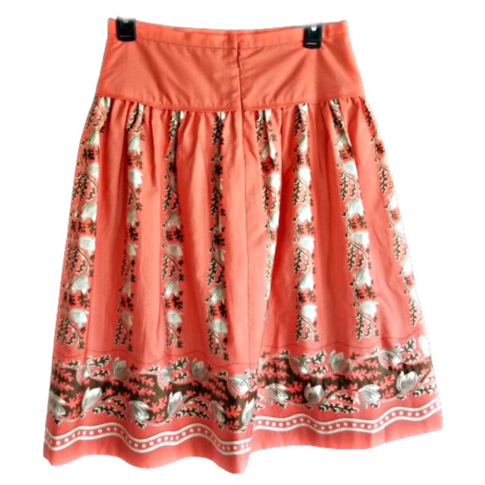 J.Crew Apricot Pink Floral A-Line Pleated Tulip Cotton Skirt Women's Size 12 - Picture 3 of 13
